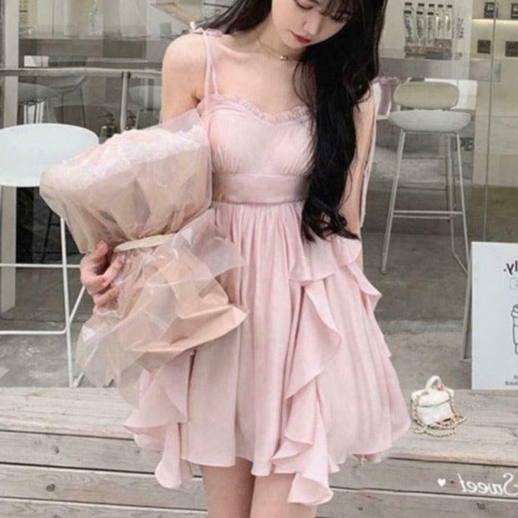 Angel Aura Rose Petals Fairycore Kawaii Dress for Gen Z Streetwear Style