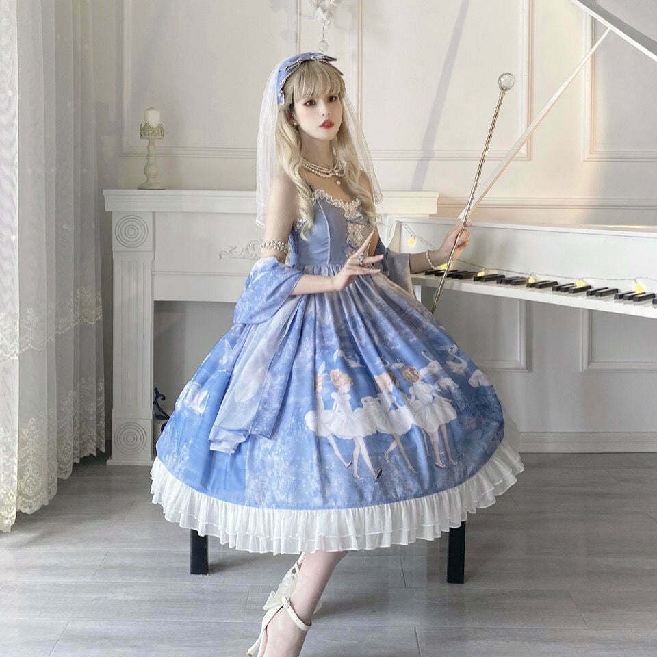 Aqua Sea Swans Kawaii Princesscore Ballet Dress for Gen Z Fashion