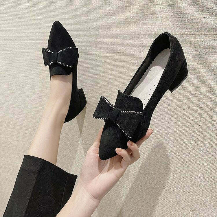 Black Bow Knot Fashion Shoes for Gen Z: K-POP Streetwear & Y2K Style