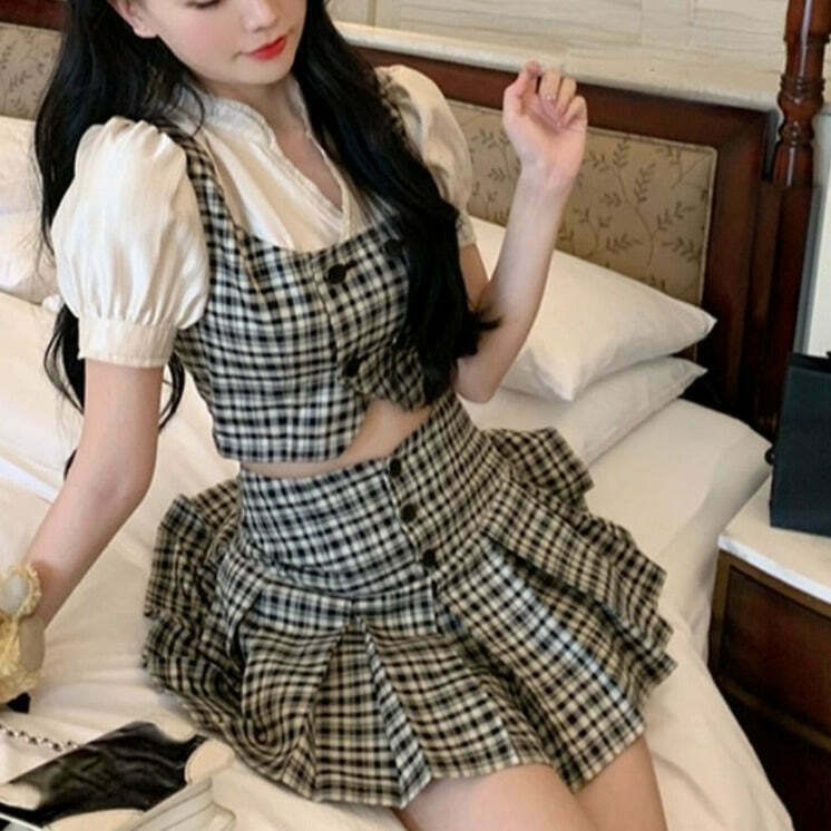 Black Dahlia & Daisy Cottagecore Princess Dress Set - Gen Z K-POP Streetwear Y2K Fashion