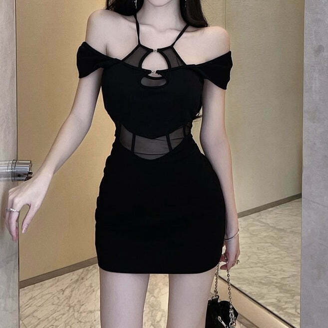 Black Sheer Mesh Bodycon Dress for Gen Z Streetwear Style