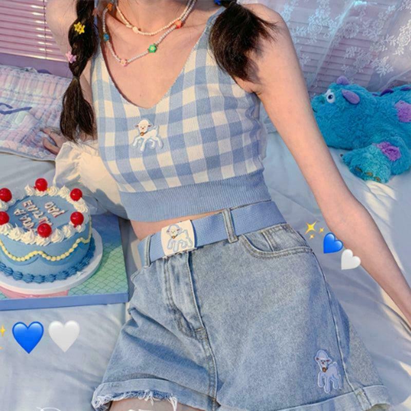 Blue Lamb Fairycore Cottagecore Top - Gen Z K-POP Streetwear Y2K Fashion