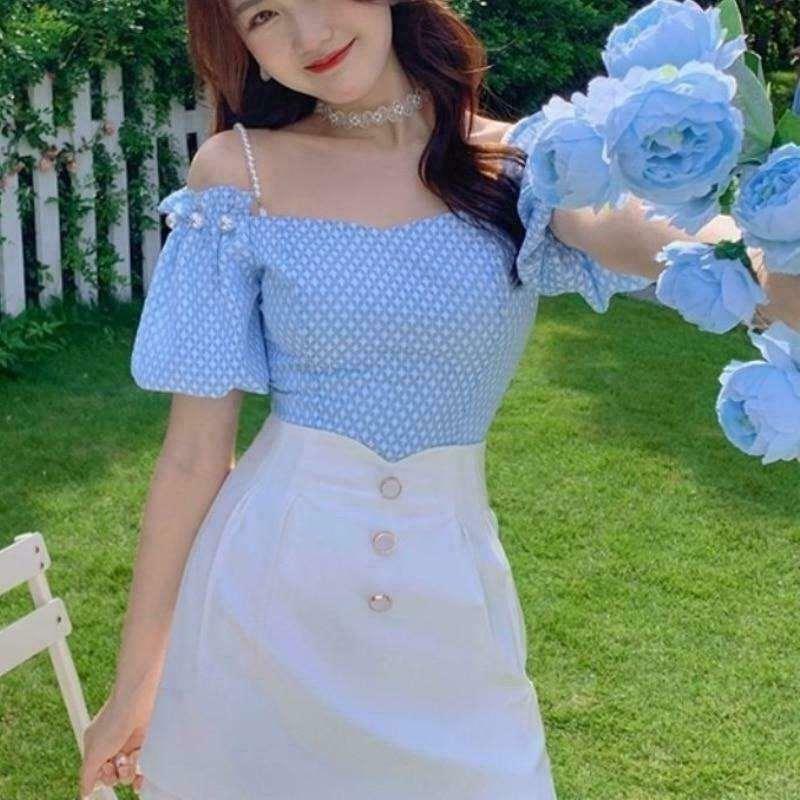 Blue Rose Fairycore Dress Set for Gen Z K-POP Streetwear Y2K Style