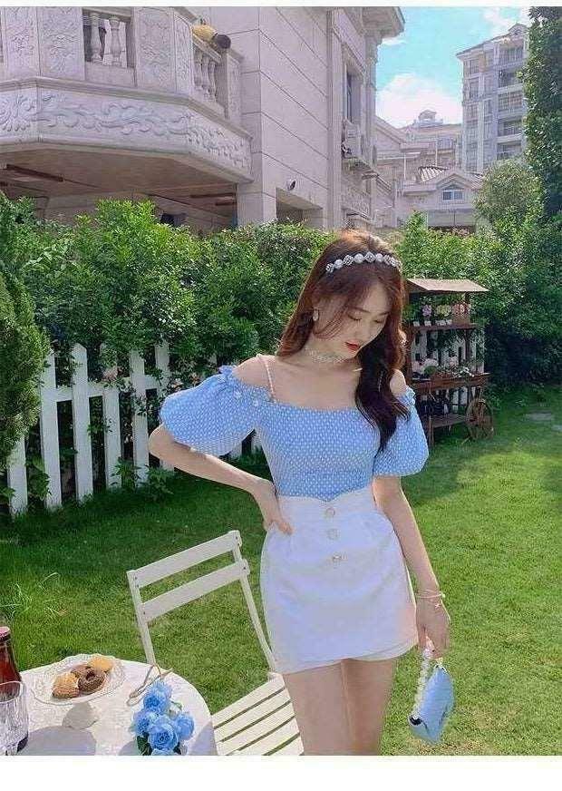 Blue Rose Fairycore Dress Set for Gen Z K-POP Streetwear Y2K Style