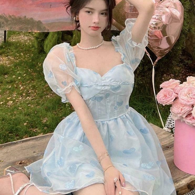 Blueberry Cloud Fairycore Princess Dress for Gen Z Fashion: Y2K Streetwear