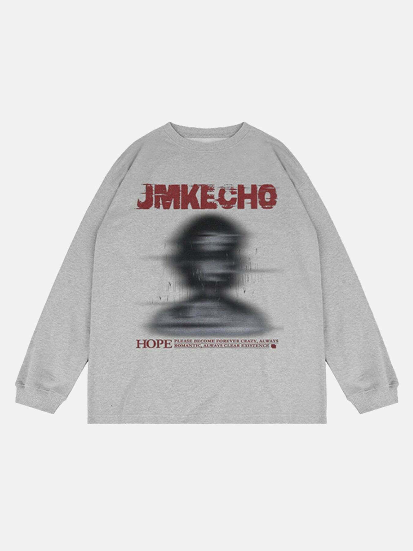 Blurred Silhouette Print Long Sleeve Tee for Gen Z Streetwear