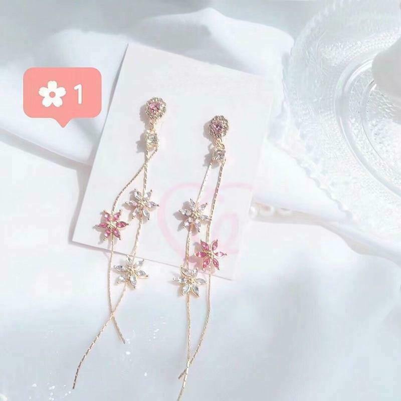 Breeze Pink Blossom Drop Earrings: Gen Z K-POP Streetwear Fashion