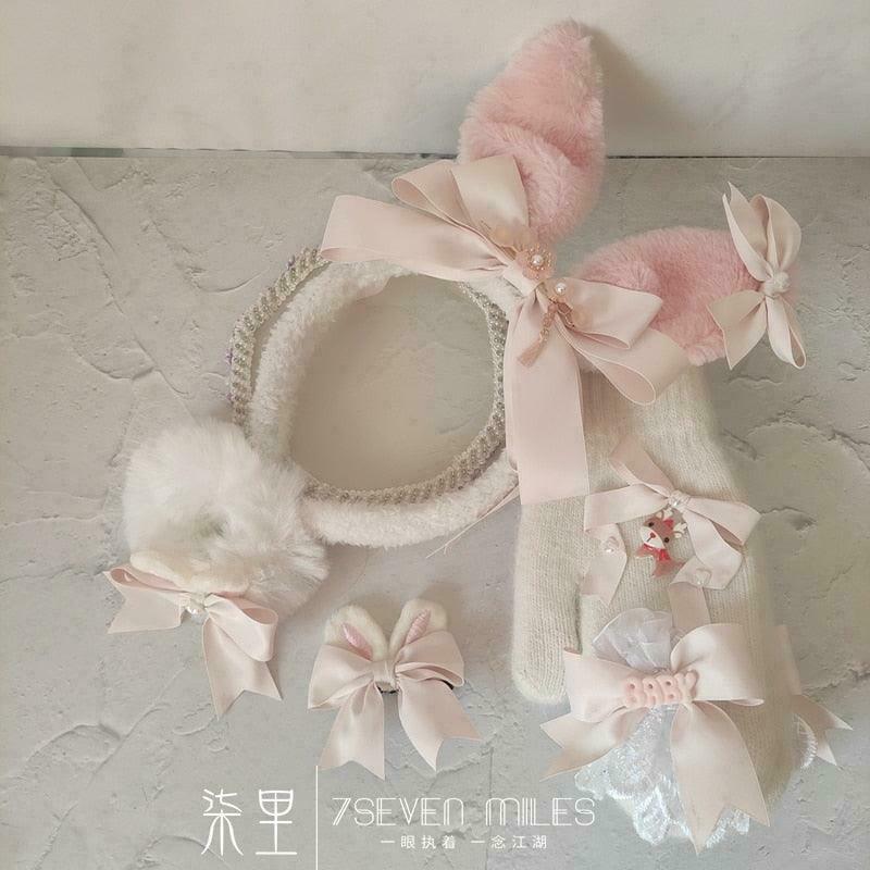 Bunny Fairycore Hair Accessory & Gloves Set for Gen Z Fashionistas