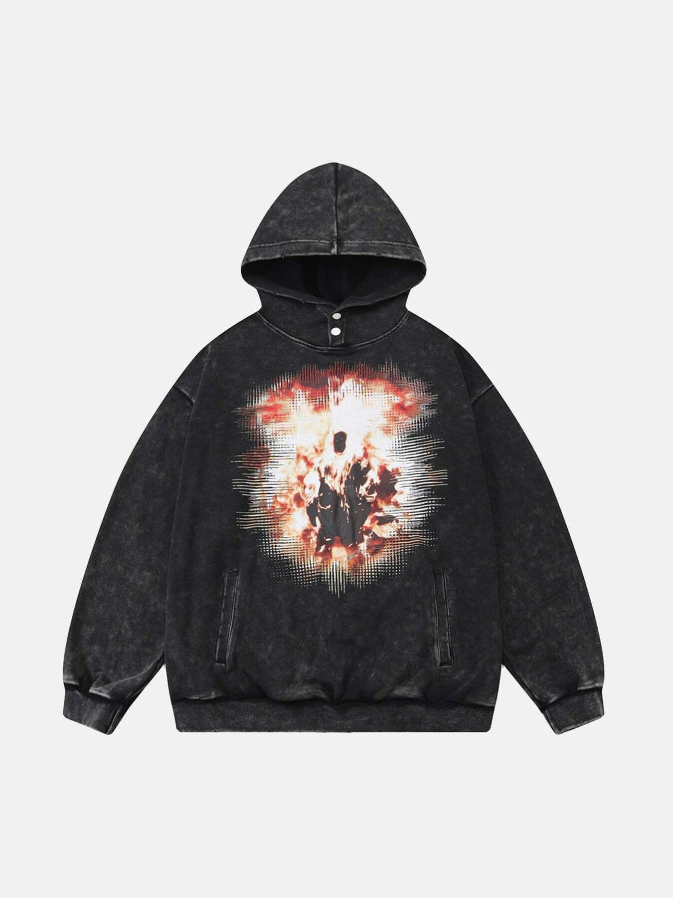 Burning Flame Distressed Hoodie for Gen Z K-POP Streetwear