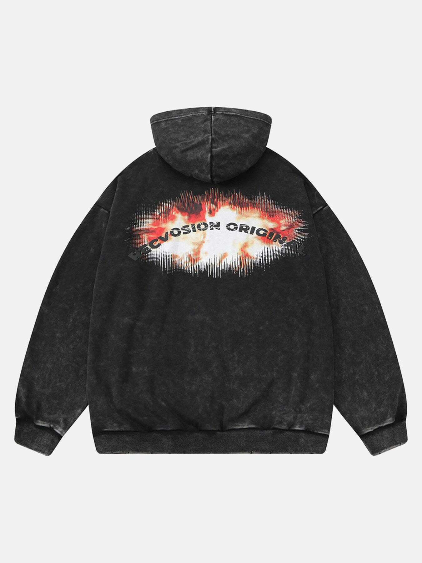 Burning Flame Distressed Hoodie for Gen Z K-POP Streetwear