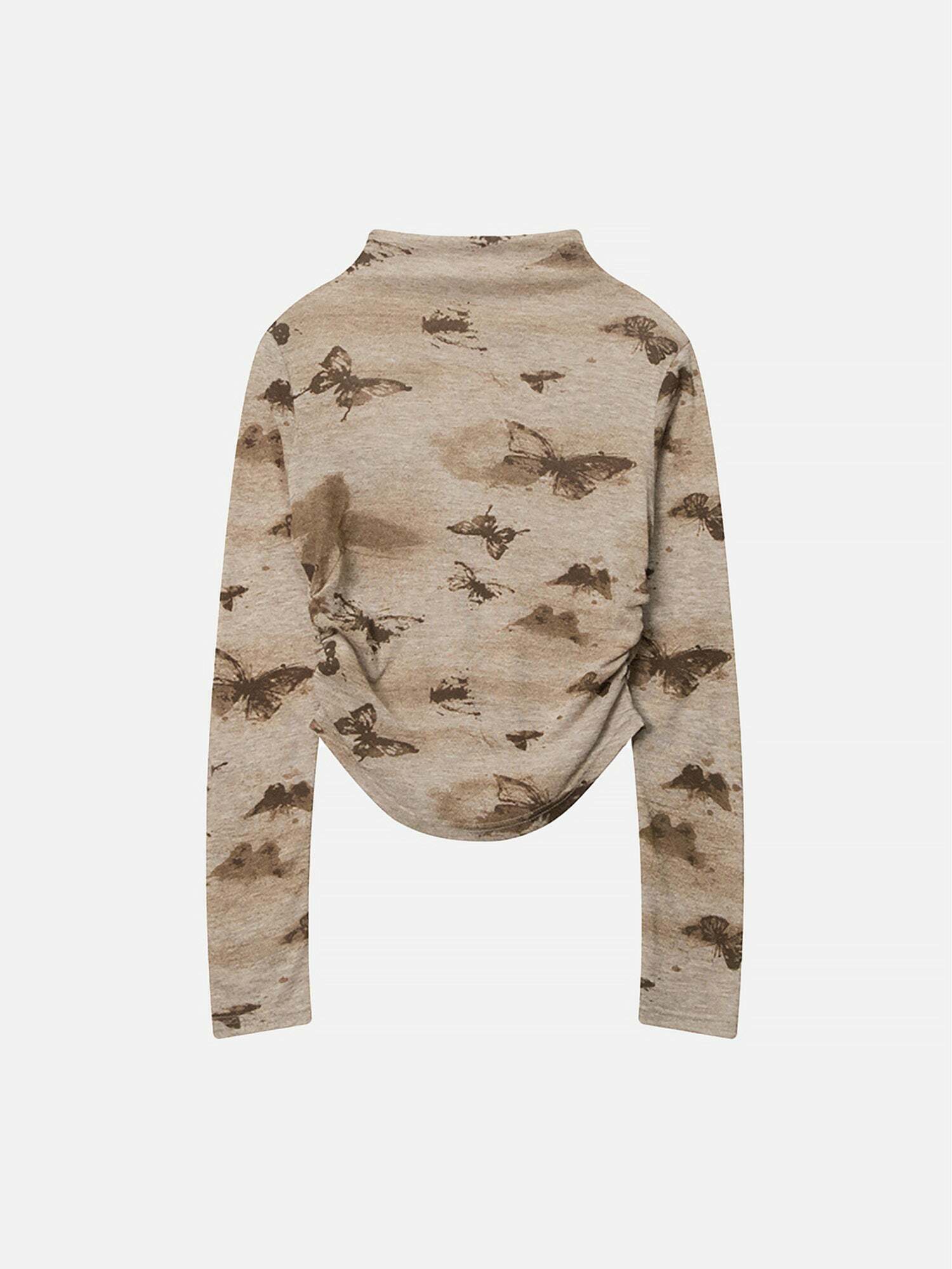 Butterfly Print Slim Fit Long Sleeve Turtleneck Tee