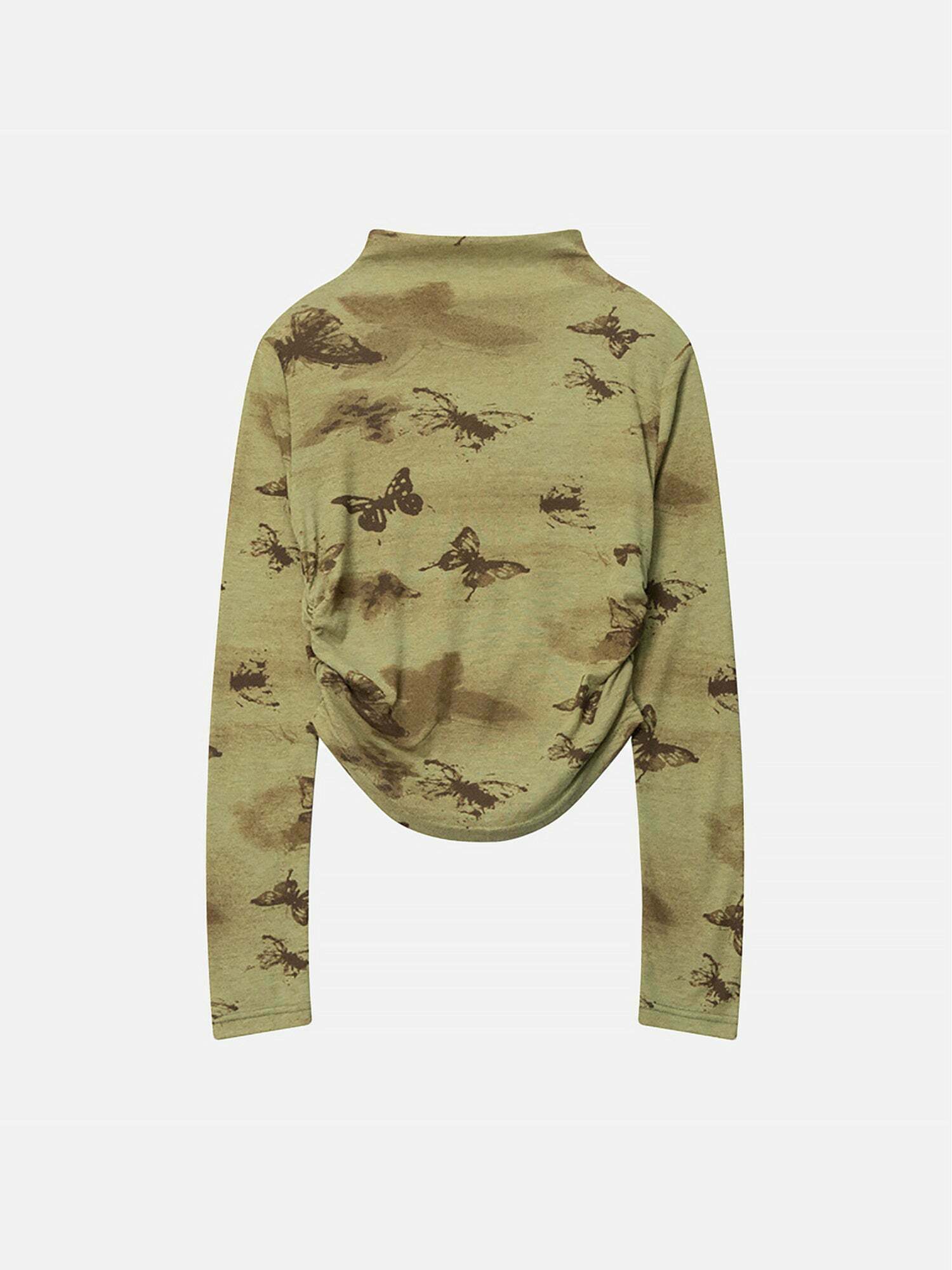 Butterfly Print Slim Fit Long Sleeve Turtleneck Tee