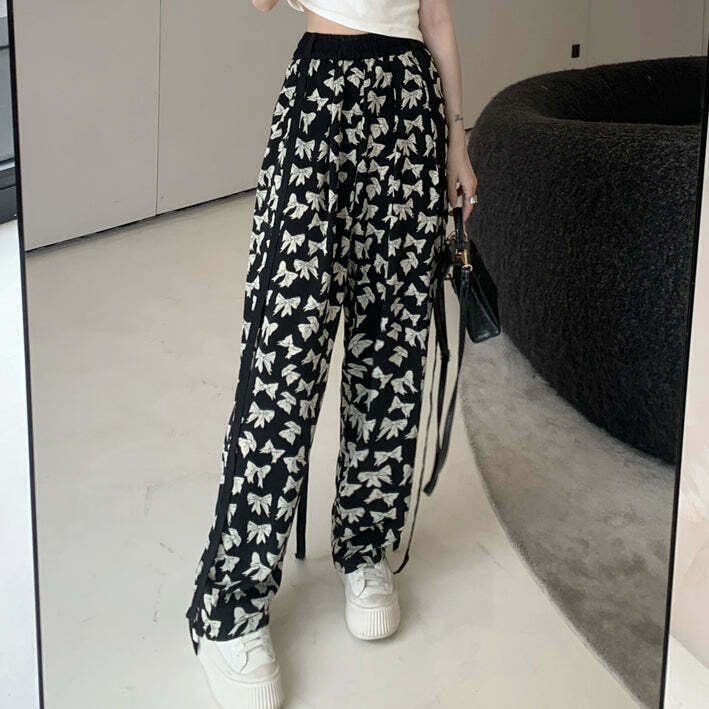 Butterfly Print Streamer Straight-Leg Pants for Gen Z Fashion: K-POP, Streetwear, Y2K