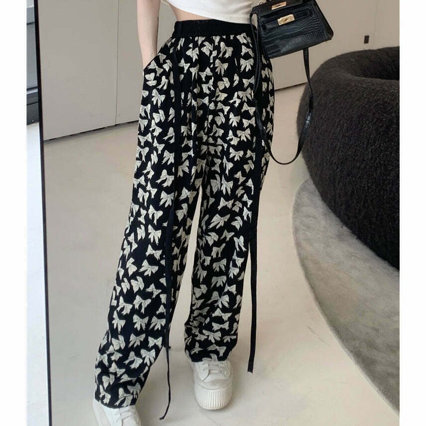 Butterfly Print Streamer Straight-Leg Pants for Gen Z Fashion: K-POP, Streetwear, Y2K