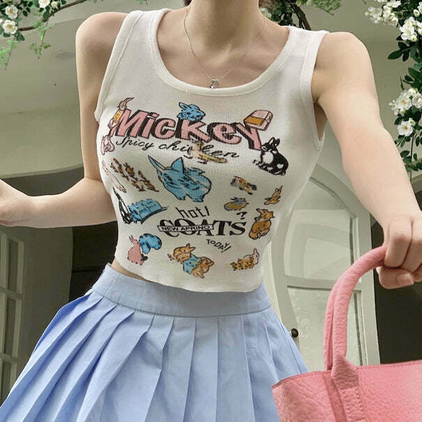 Cartoon Print Sleeveless Camisole: Versatile Streetwear Fashion for Gen Z and K-POP Enthusiasts