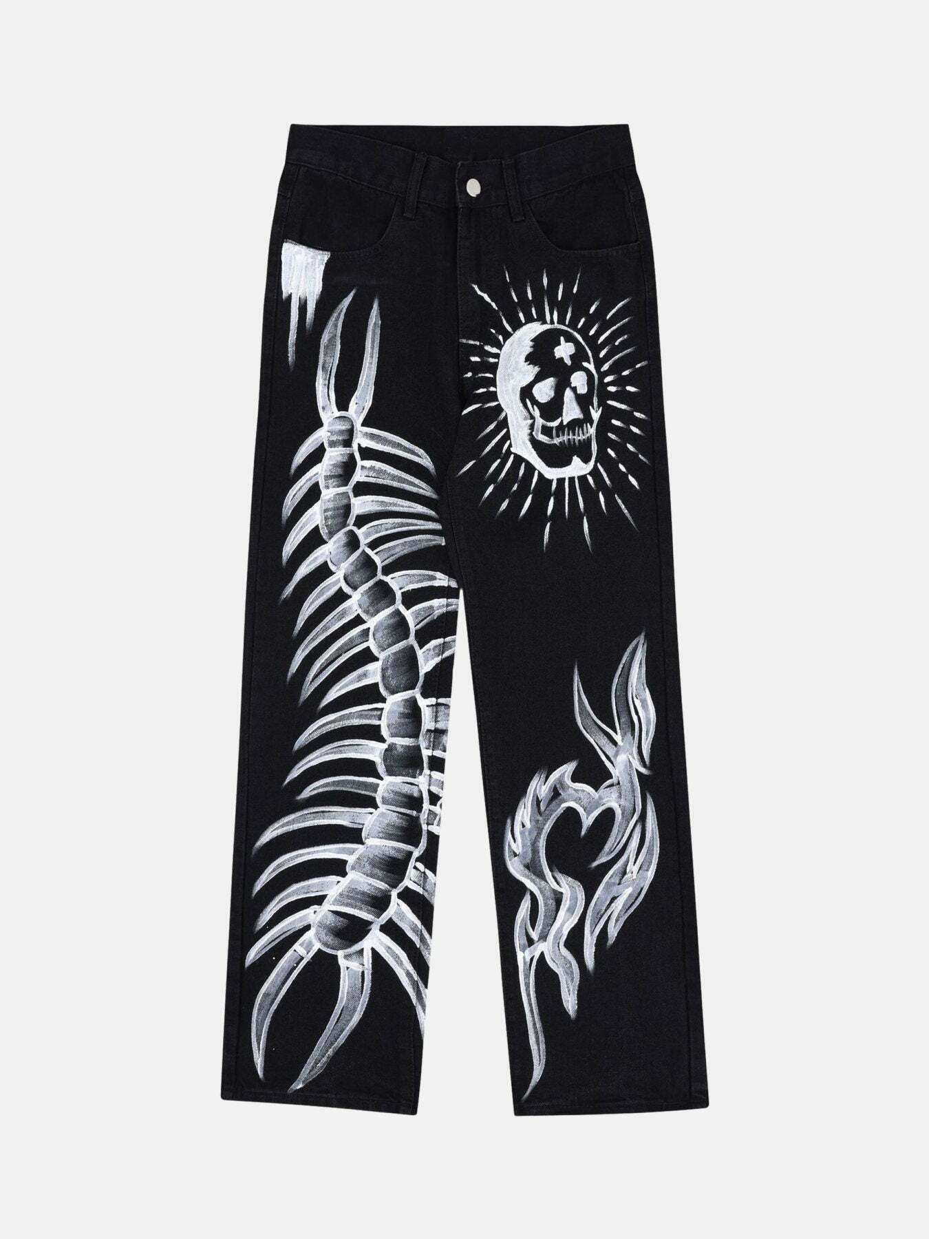 Centipede Skull Print Stretch Pants for Gen Z Streetwear Fashion