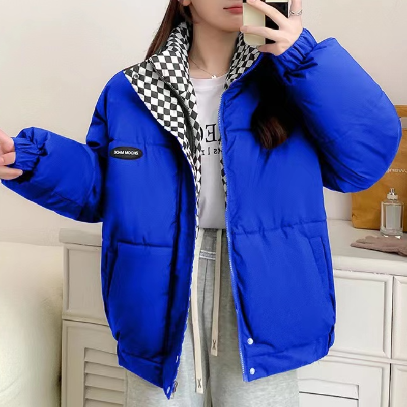 Checkered Puffer Jacket: Trendy Gen Z K-POP Streetwear for Y2K Style