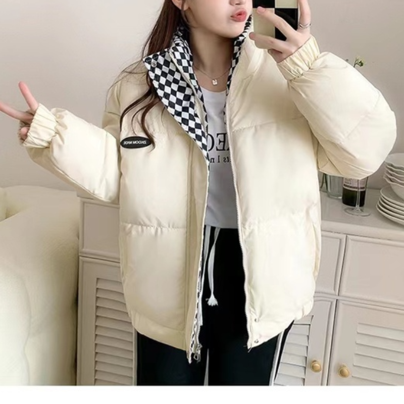 Checkered Puffer Jacket: Trendy Gen Z K-POP Streetwear for Y2K Style