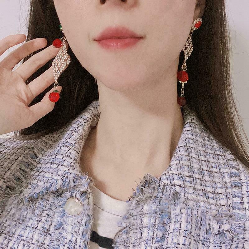 Cherry Juice Cottagecore Earrings: Gen Z K-POP Streetwear & Y2K Fashion