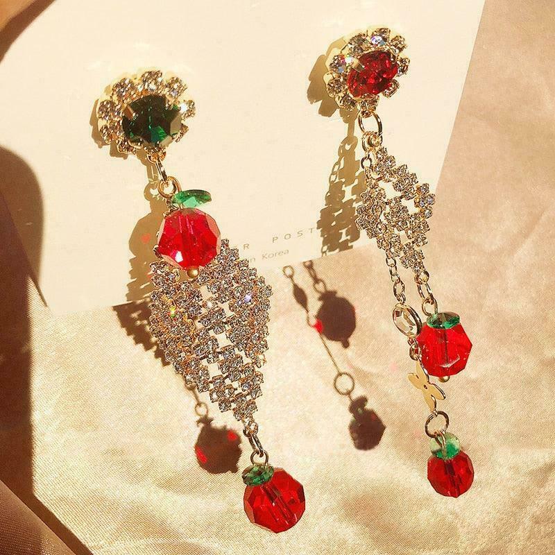 Cherry Juice Cottagecore Earrings: Gen Z K-POP Streetwear & Y2K Fashion