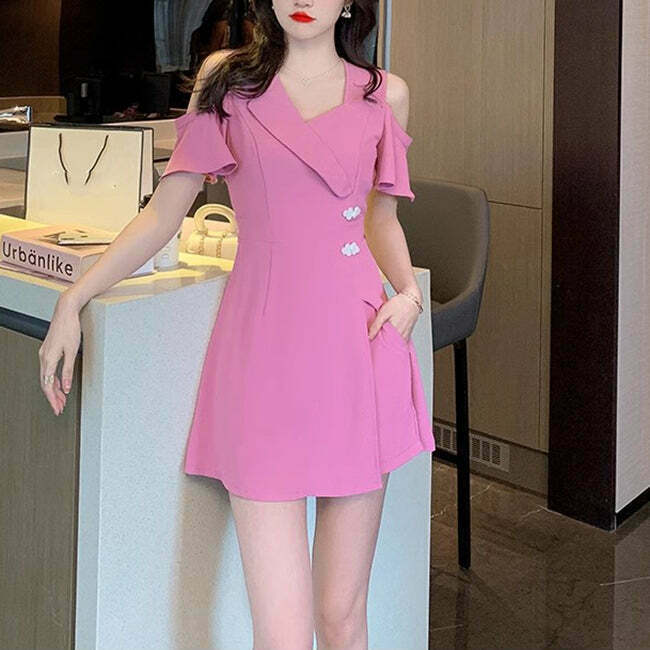 Chic Strapless Collar Dress for Gen Z Fashionistas: K-POP, Streetwear, Y2K