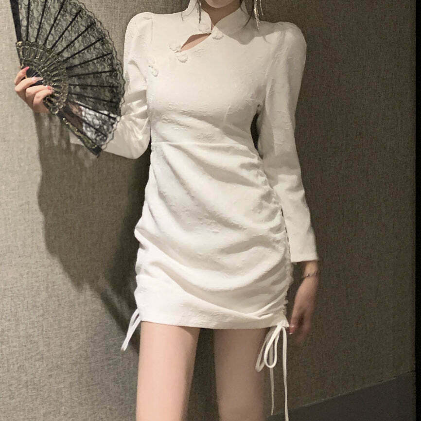 Chinese Style Qipao Dress: Gen Z Streetwear with Drawstring Slim Fit