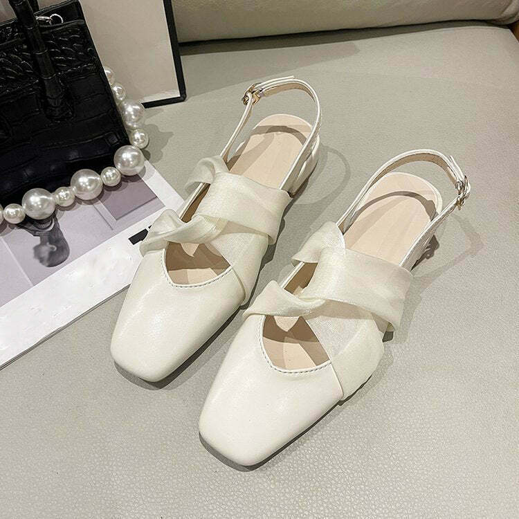 Chunky Heel Beige Sandals: Gen Z K-POP Streetwear Y2K Fashion