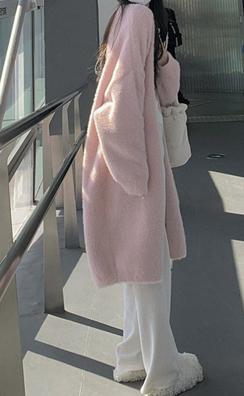 Chunky Knit Long Cardigan: Trendy Gen Z K-POP Streetwear