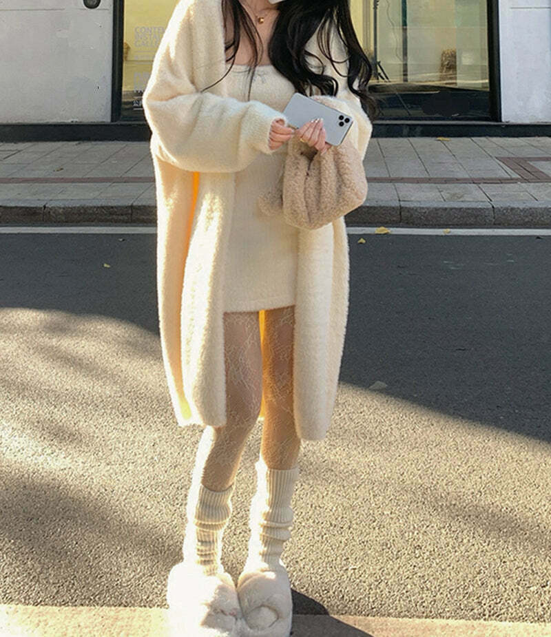 Chunky Knit Long Cardigan: Trendy Gen Z K-POP Streetwear