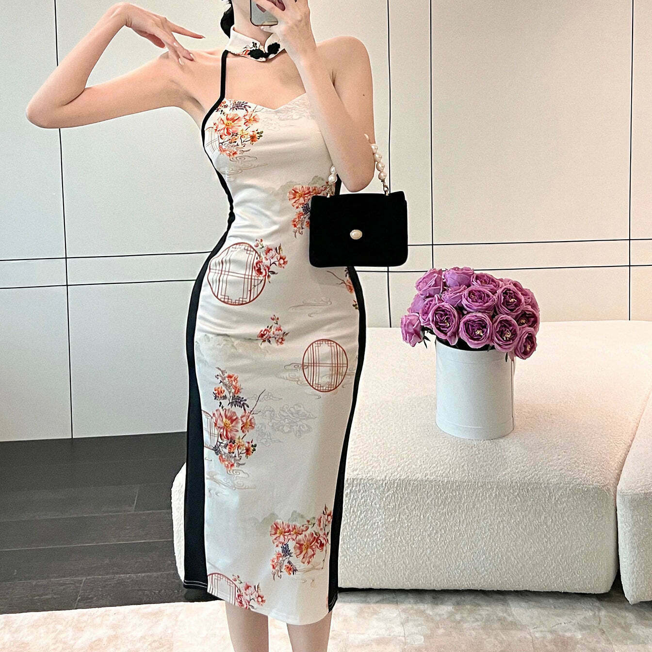 Color Block Backless Sleeveless Cheongsam: Retro Chic Fashion for Gen Z and K-POP Enthusiasts