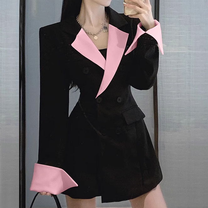 Color Block Long Sleeve Dress: Trendy Gen Z K-POP Streetwear