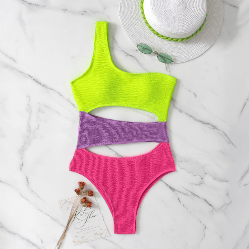 Colorblock Monokini: Trendy One-Piece Swimsuit for Gen Z Fashionistas