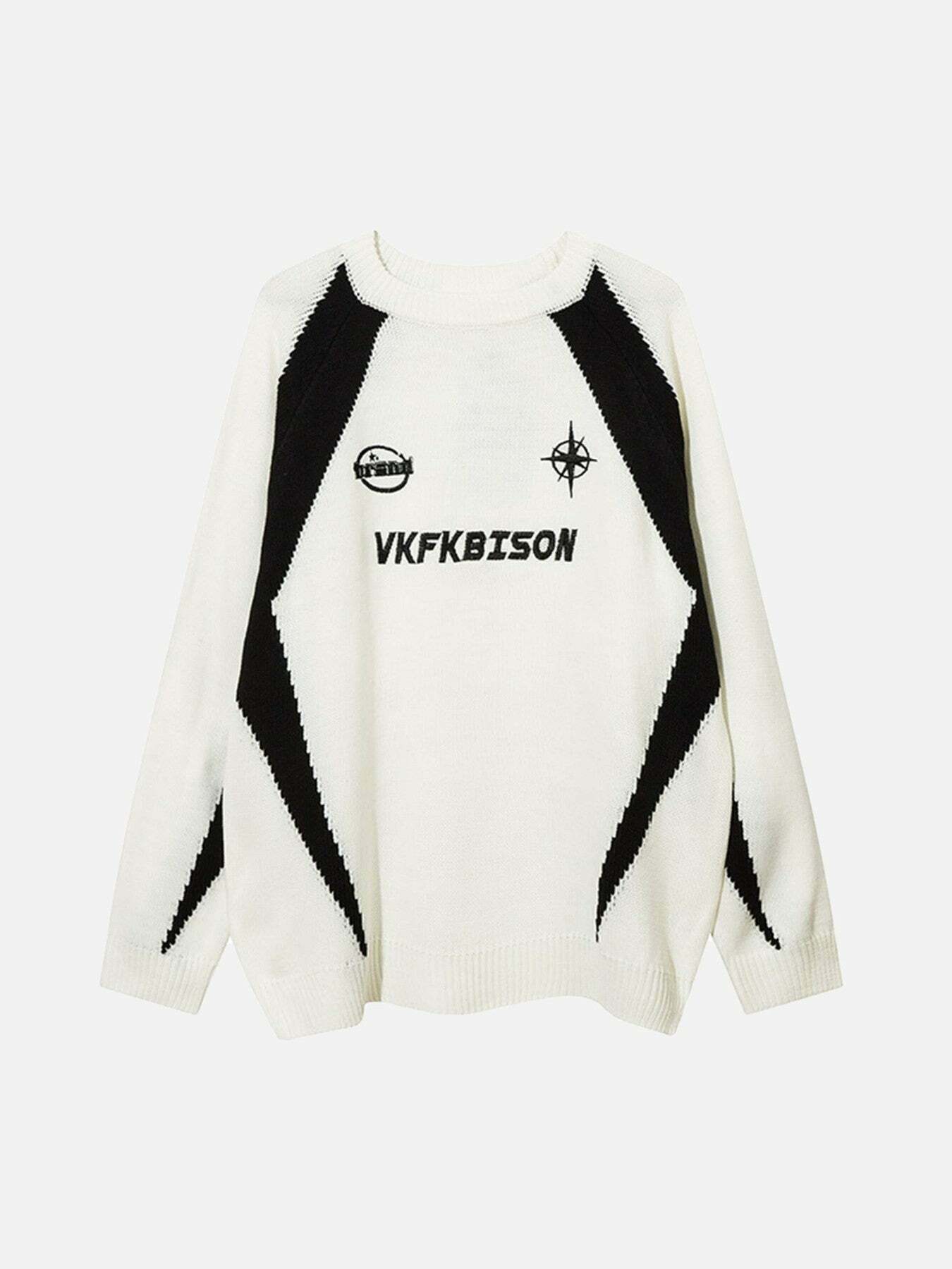 Colorblock Patchwork Embroidered Sweater: Gen Z K-POP Streetwear Y2K Style