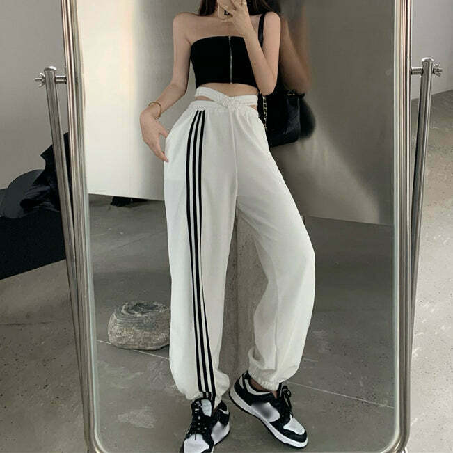 Colorblock Striped Joggers with Cross-Tie Detail | Gen Z Streetwear