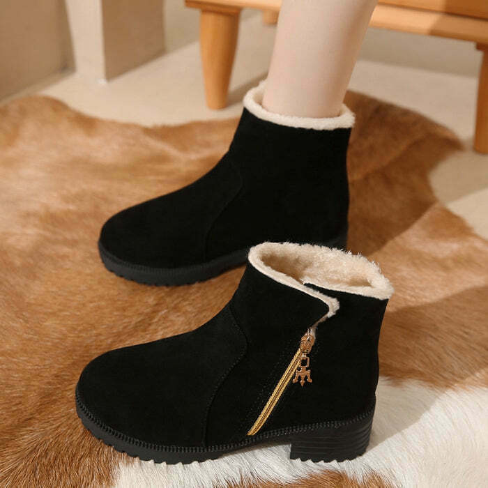 Cotton Flat Heel Snow Boots for Gen Z Fashion: Y2K Streetwear & K-POP