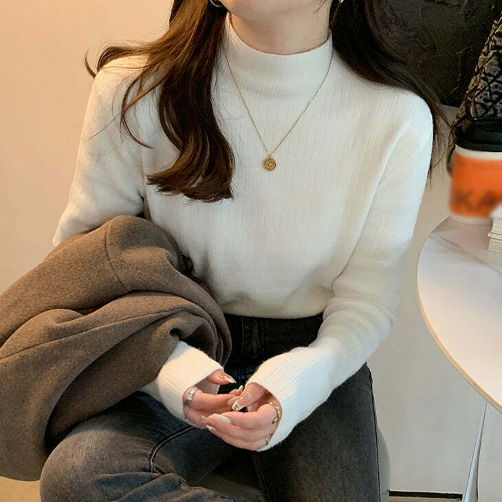 Cozy Mink Velvet Half Turtleneck Sweater for Gen Z Streetwear Style