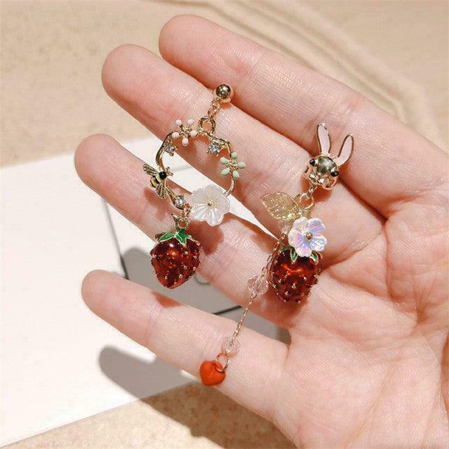 Cute Bunny Strawberry Fields Earrings for Gen Z K-POP Streetwear