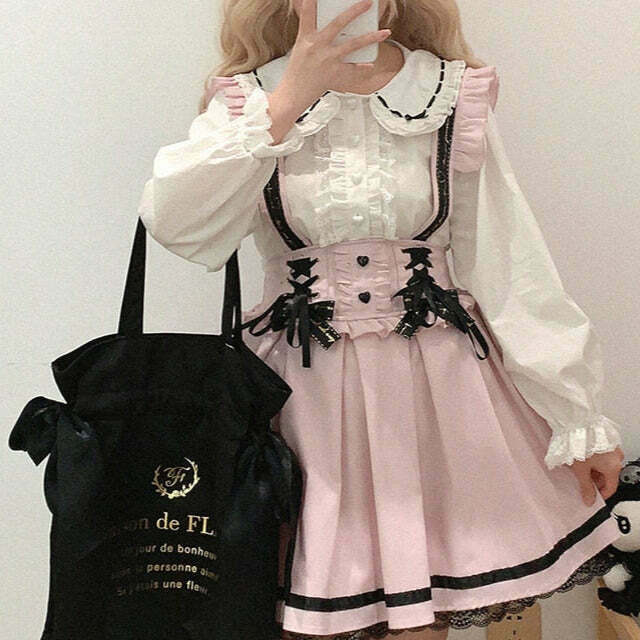 Dark Chocolate Cherry Milk Cookie Hearts Fairycore Skirt Overalls