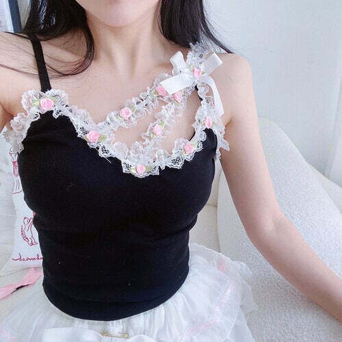 Dark Chocolate Roses Kawaii Balletcore Top for Gen Z Fashion