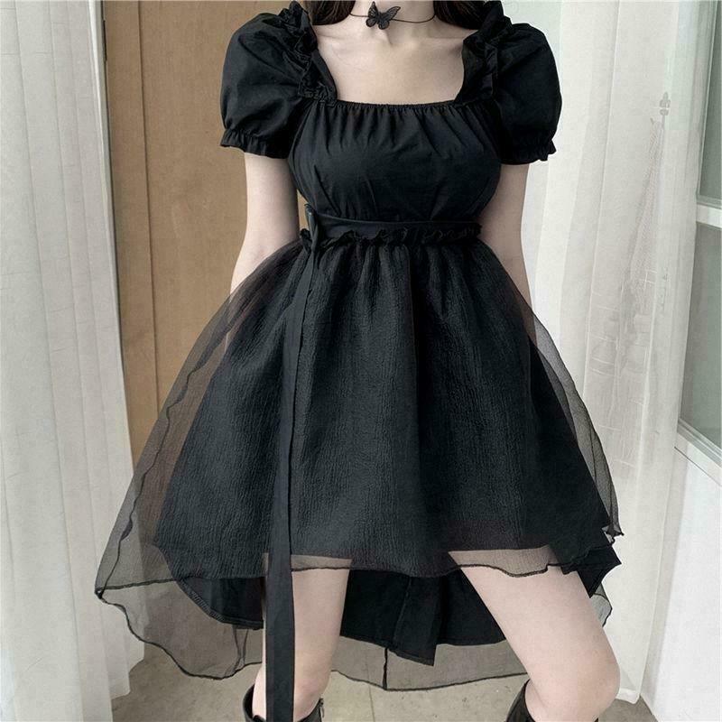 Dark Fairycore Dress for Gen Z: Y2K Streetwear with K-POP Vibes