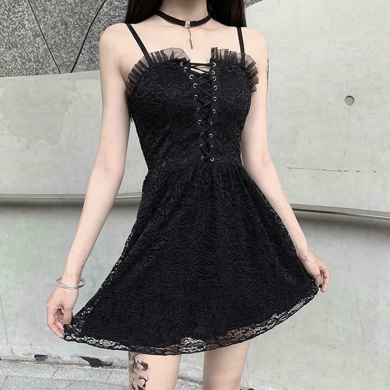 Dark Fairycore Fringe Dress for Gen Z K-POP Streetwear Style