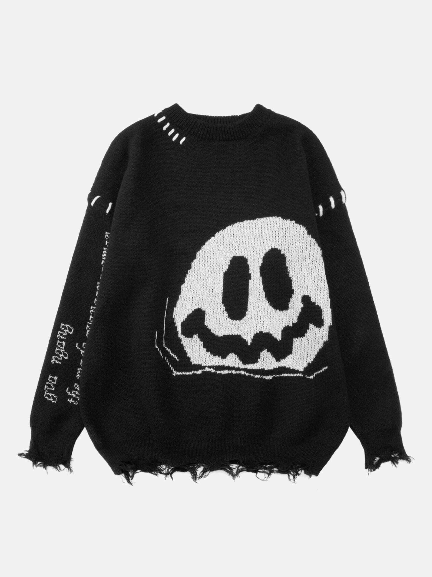 Dark Smiley Face Gen Z Streetwear Sweater - American Vintage