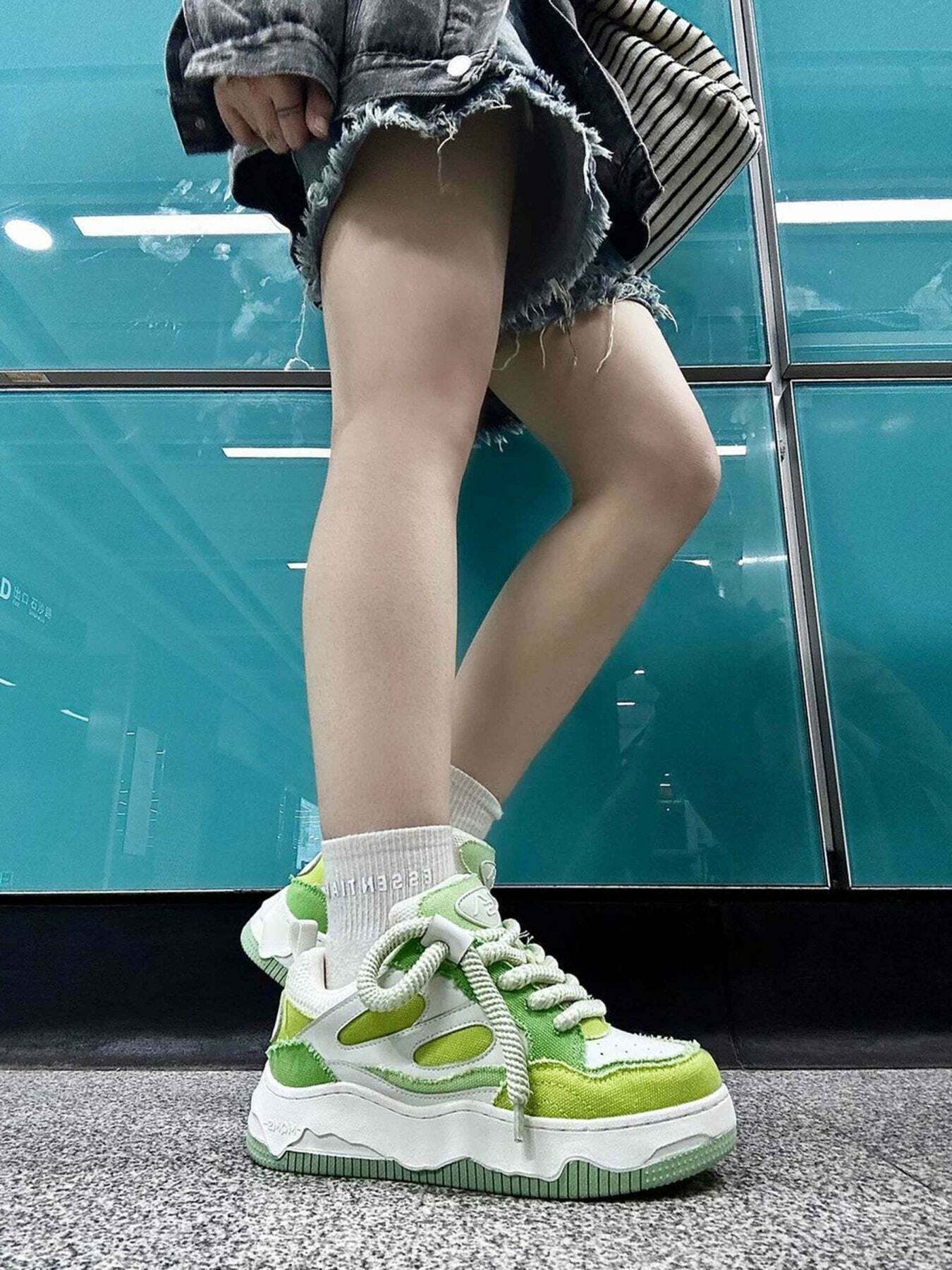 Denim Chunky Sole Sneakers for Gen Z Streetwear & K-POP Fashion