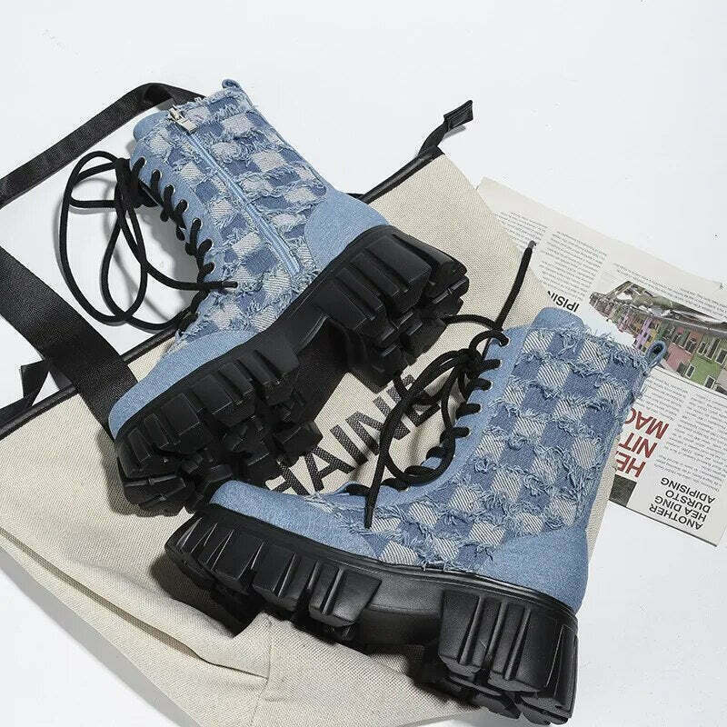 Denim Platform Boots for Gen Z: K-POP Streetwear & Y2K Fashion