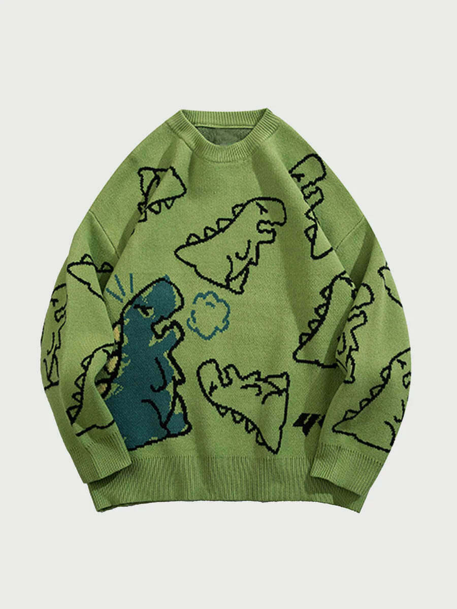 Dino Print Sweater: Trendy Gen Z K-POP Streetwear for Y2K Style