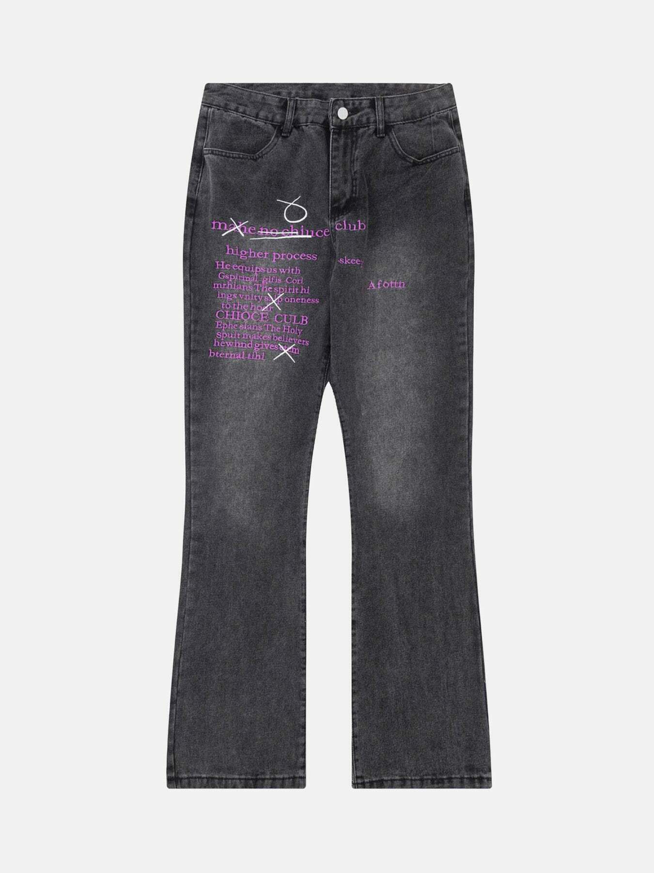 Distressed Letter Embroidered Jeans for Gen Z Fashion: Y2K Streetwear