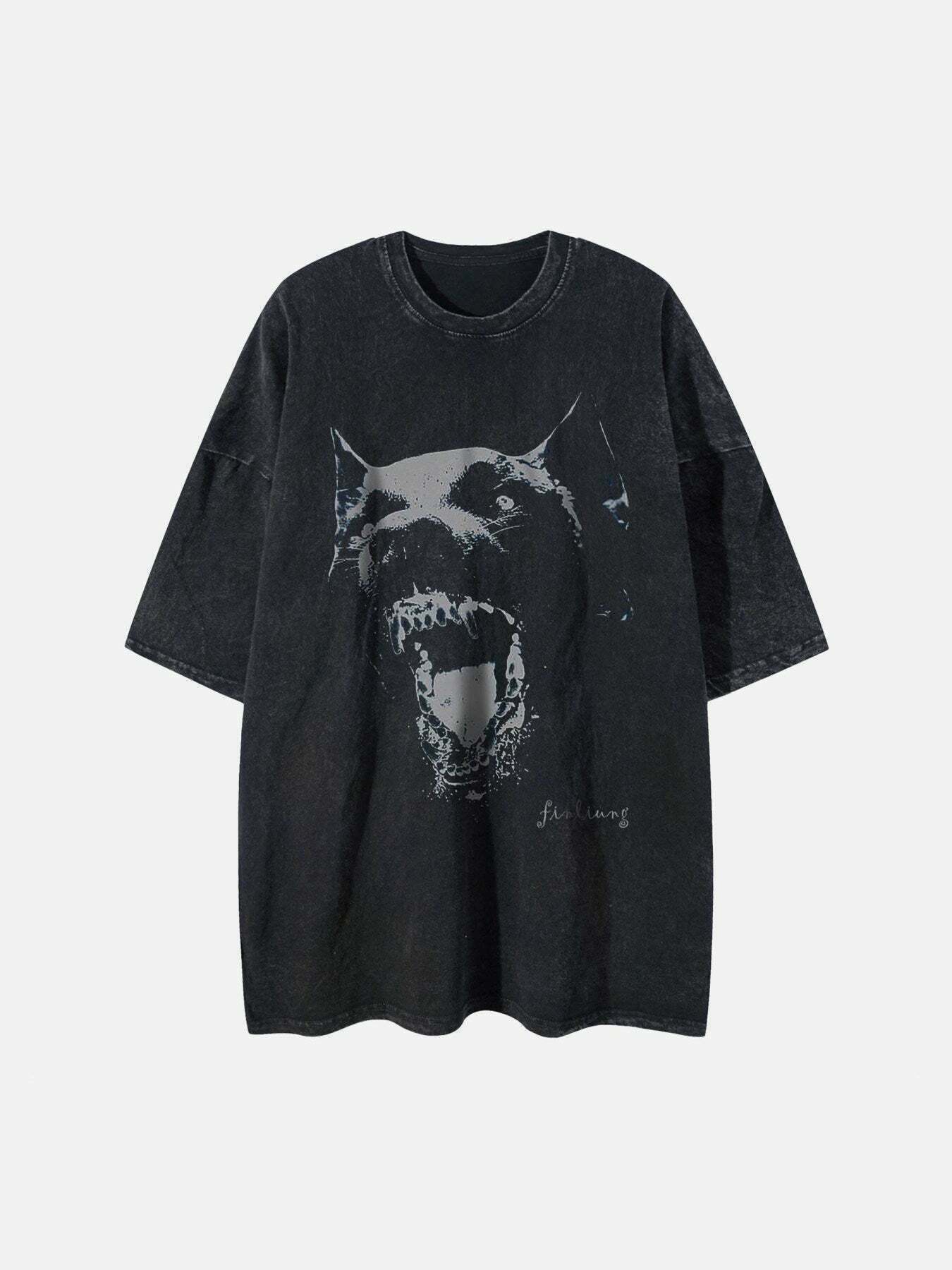 Doberman Print Vintage Wash T-shirt - Gen Z K-POP Streetwear