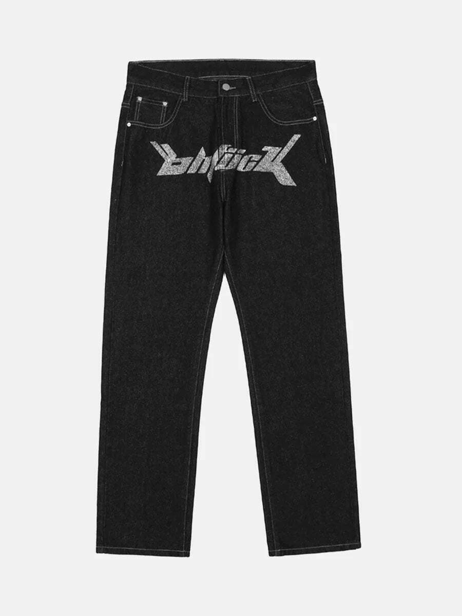 Dollar Print Black Baggy Jeans for Gen Z Streetwear Style