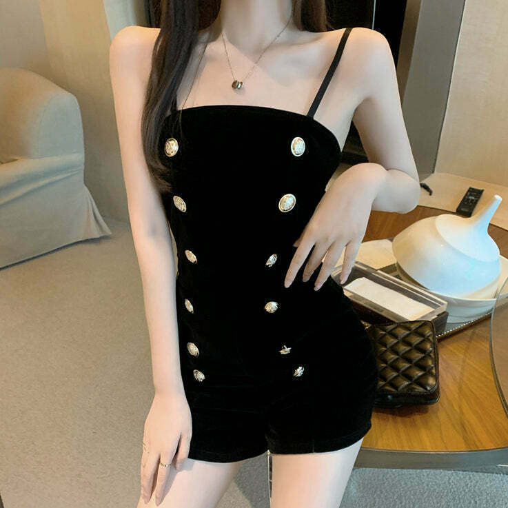 Double Breasted Bandeau Jumpsuit Set with Lace Detail | Gen Z Fashion, K-POP, Streetwear, Y2K