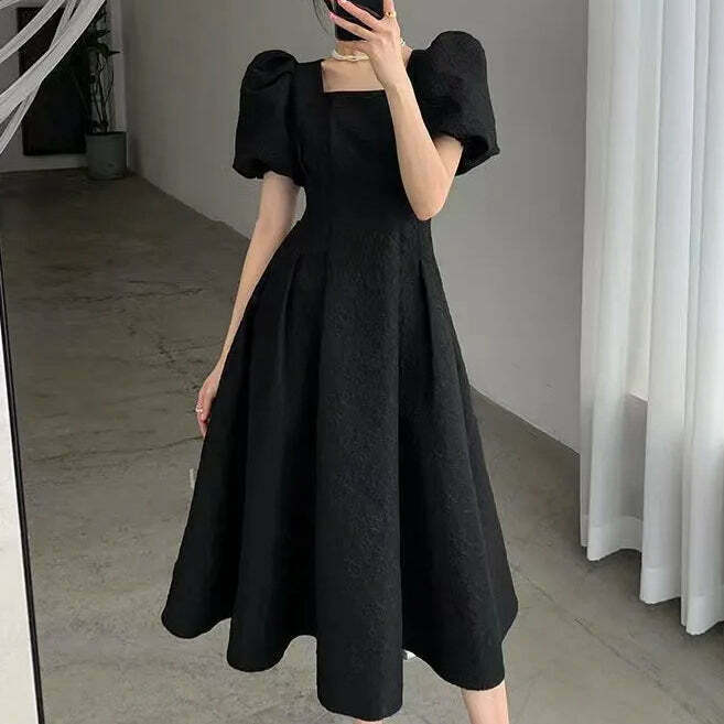 Double Layer Puff Sleeve A-Line Dress for Gen Z Fashion: K-POP, Streetwear, Y2K